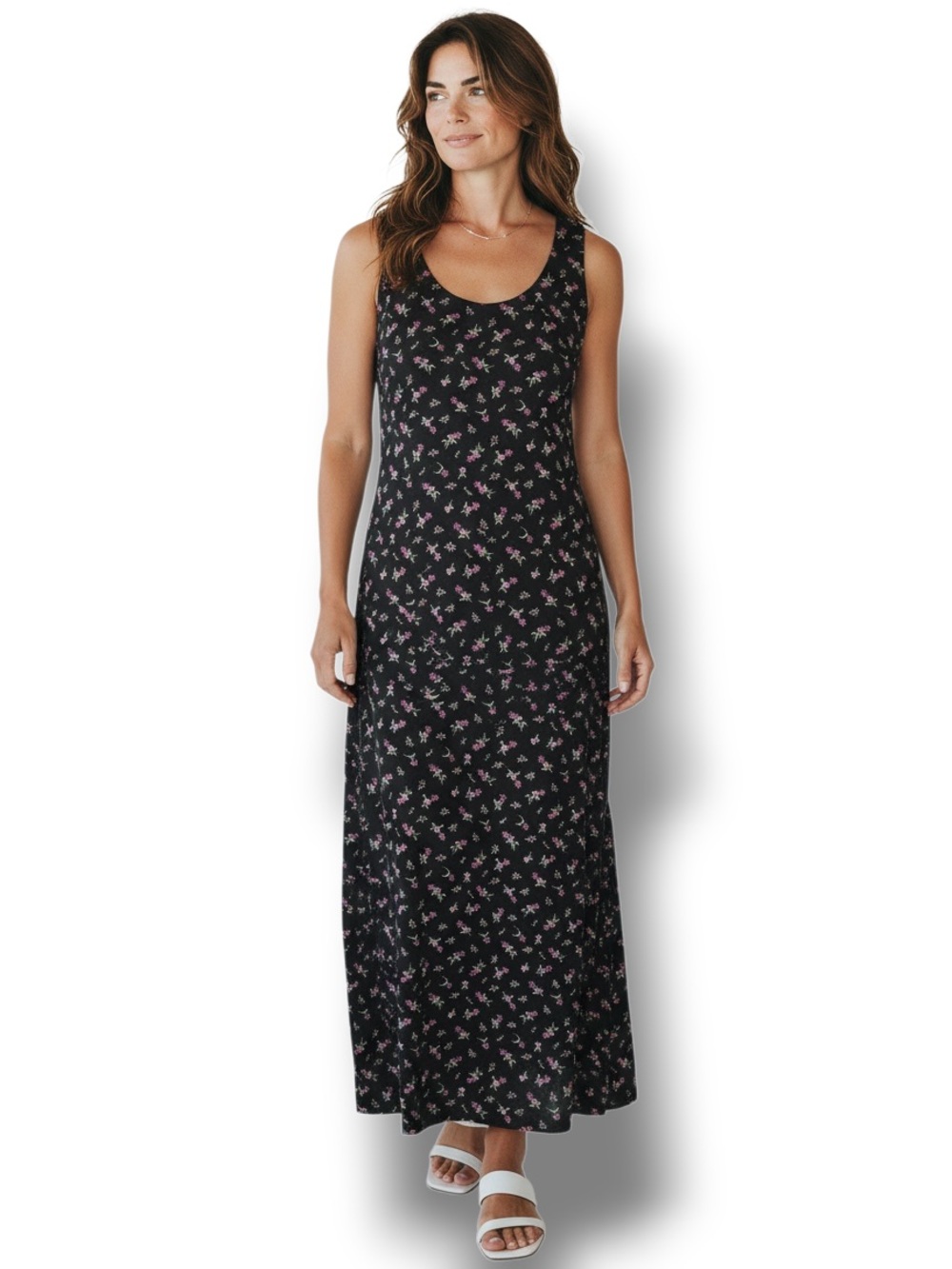 Halmode Women’s Sleeveless Sheath Column Cut Midi Dress VTG 90s Black Floral  12